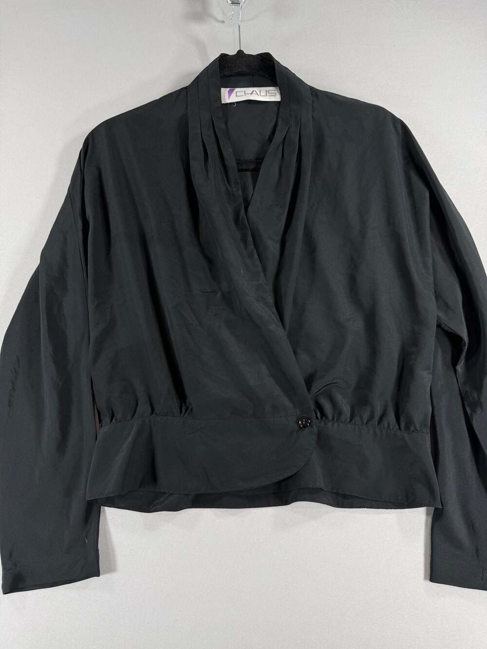 Chaus Black V-Neck Long Sleeve Wrap Blouse Size 6